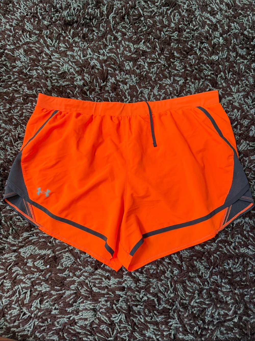 Under Armour Women's Neon Orange Athletic Shorts with Gray Trim